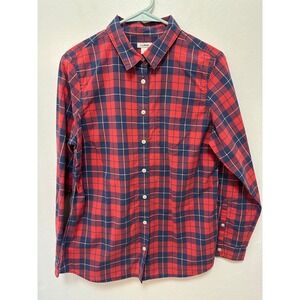 L.L.Bean Women's Red Blue Plaid Long Sleeve Button Up Shirt Size Small